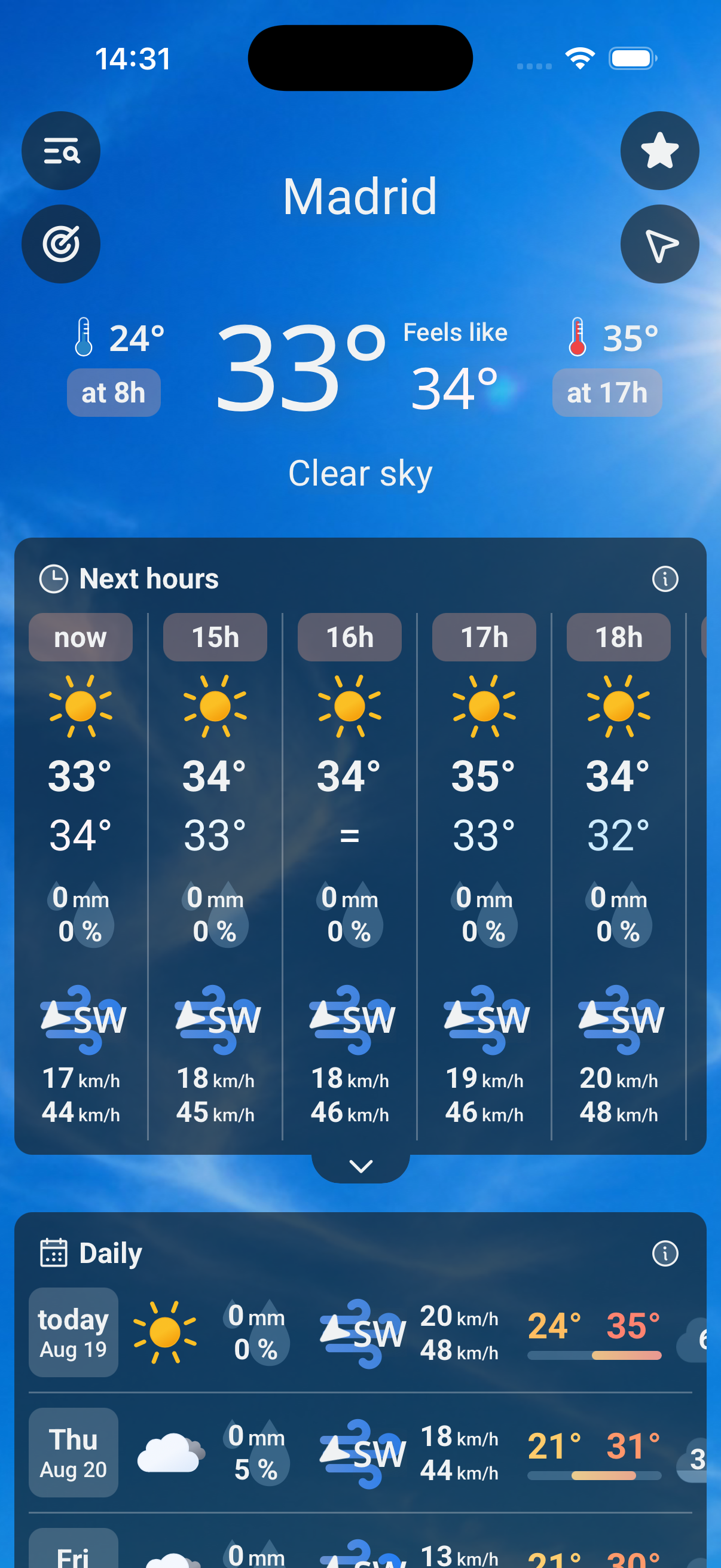 MeteAir — hourly forecast and 14-day outlook